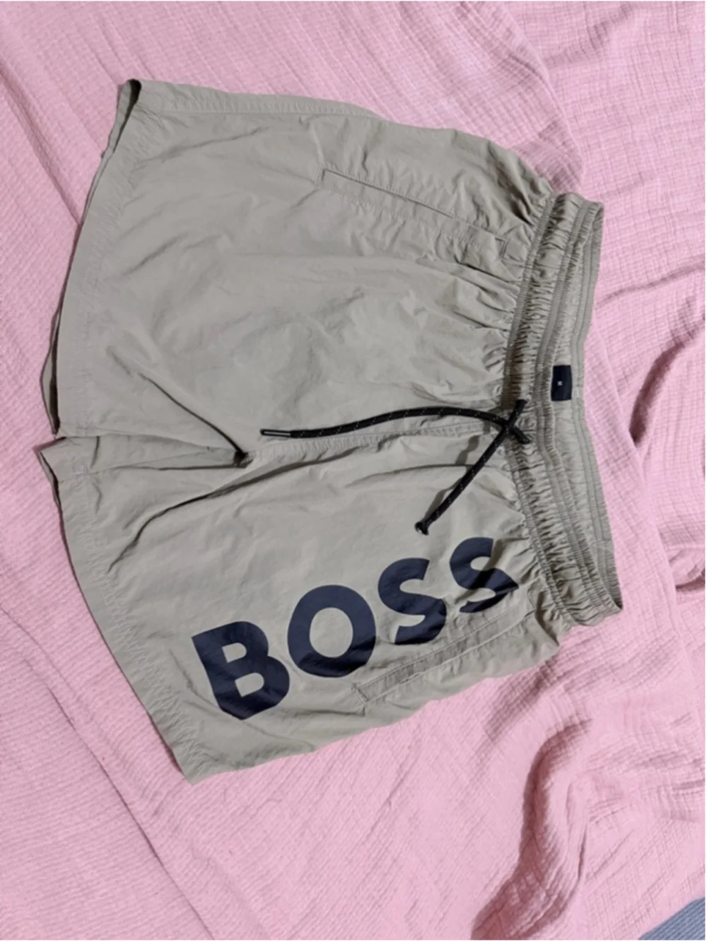 Men's BOSS Army GreenSwim Trunks with Black Logo - Size M EUC